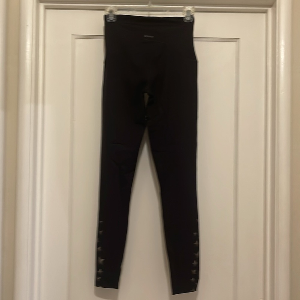 Spanx Active Full Length Black Printed Leggings with Silver Stars EUC - Picture 4 of 7